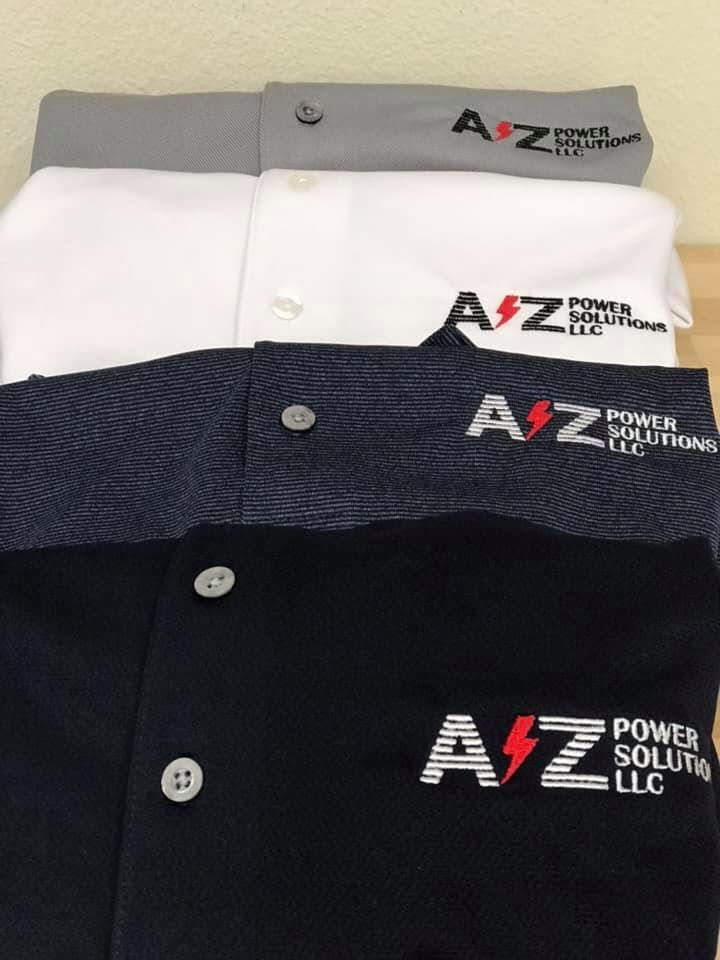 Embroidered polos for A to Z Power Solutions LLC in multiple colors