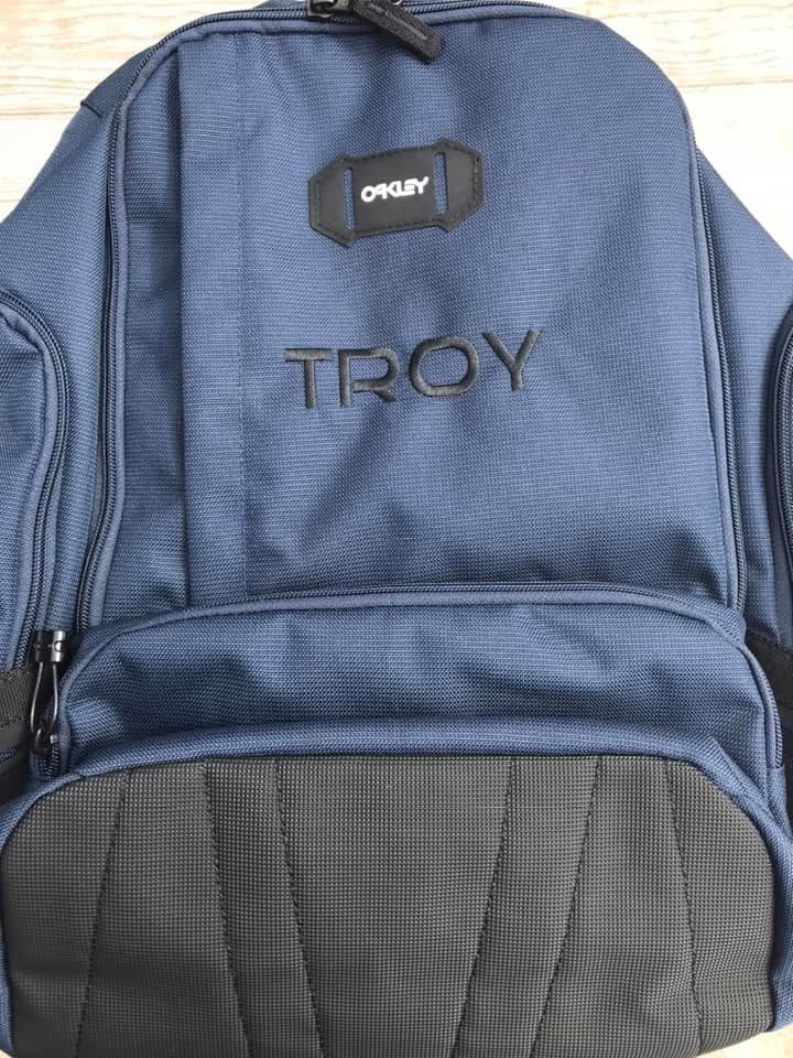 Personalized embroidered Oakley backpack with name TROY